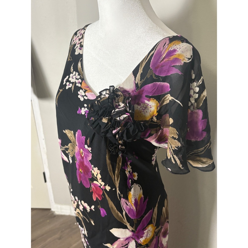 Adrianna Papell 100% Silk Floral Maxi Dress Dark Romantic Wedding Elegant Garden - Picture 4 of 8